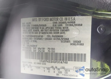 2003 Ford Mustang Gt из США, поврежденный, VIN 1FAFP45X43F316740